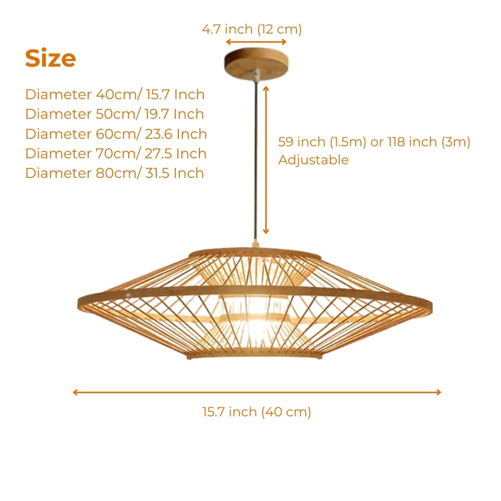 Unique bamboo UFO-shaped pendant lamp for resort common areas