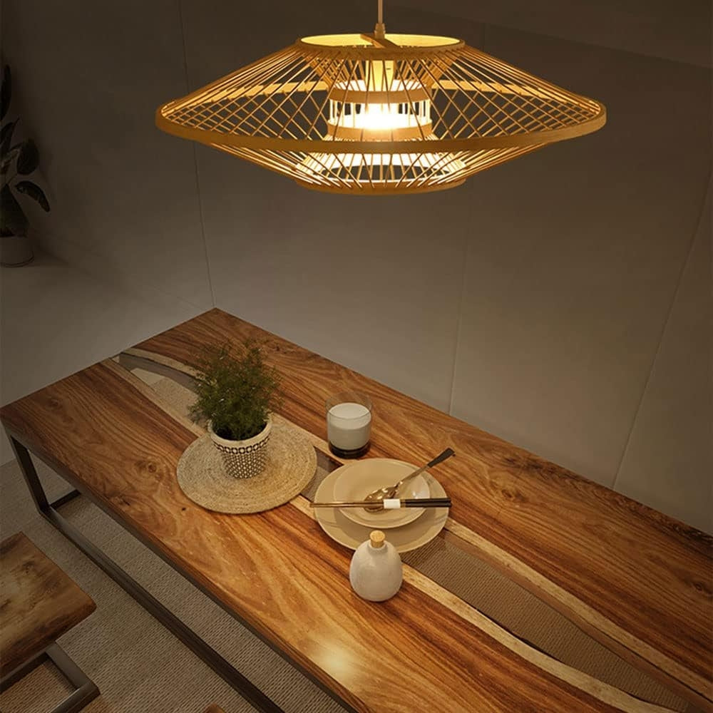 Unique Japandi style bamboo pendant lamp for sophisticated interior decor
