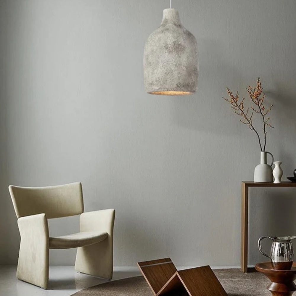 Unique Japandi inspired clay pendant lamp, ideal for modern artistic decor