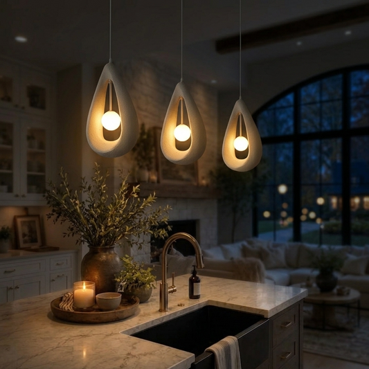 White teardrop artistic pendant light for kitchen island lighting