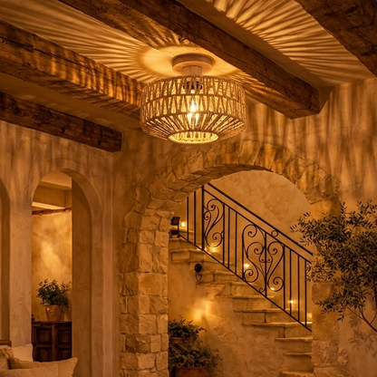 Urban naturalist jute flush mount For Cozy Home, tailored for contemporary city dwellings seeking natural elements.