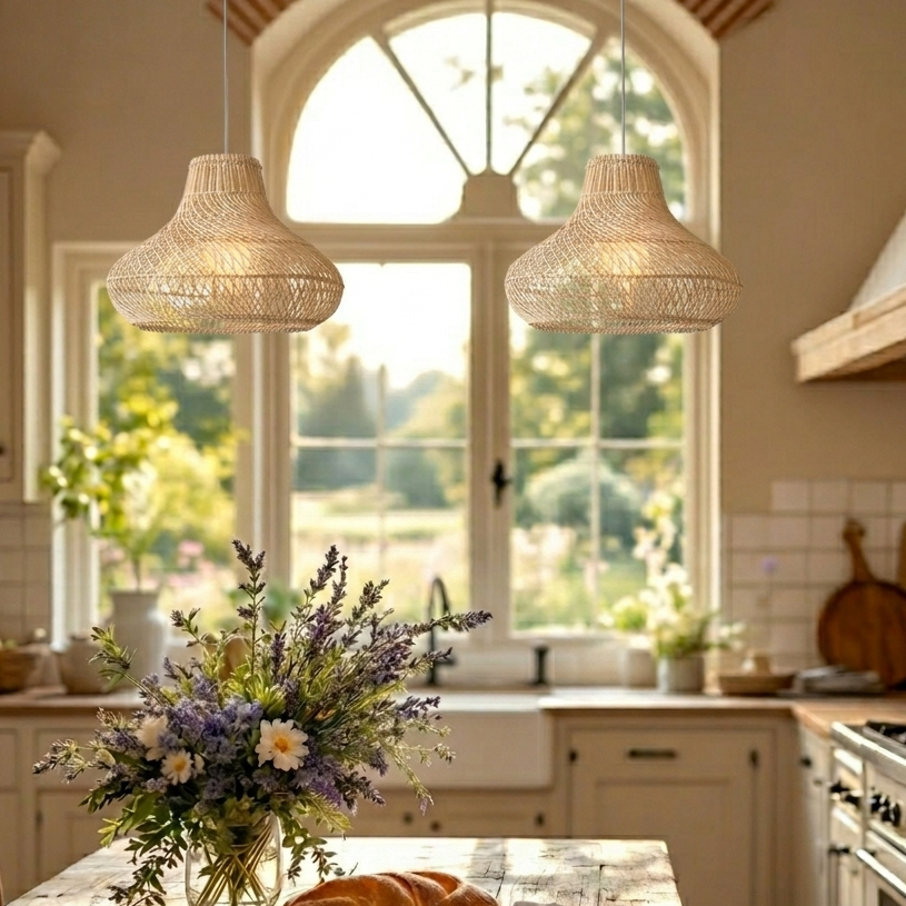 Vintage inspired woven bell pendant light with a unique retro-meets-natural design profile.

Nhóm 3: Tối ưu theo Khô