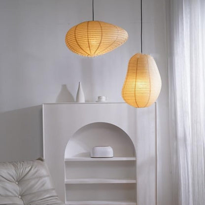 Two organic handmade paper lanterns with Wabi-Sabi texture