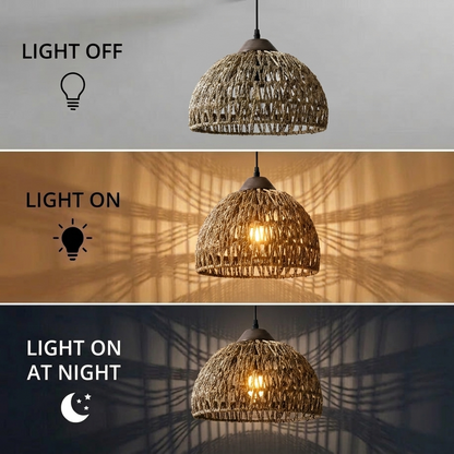 Wabi-sabi style woven dome hanging light, embodying the beauty of imperfection for a serene home.