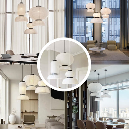 Minimalist rice paper pendant lamp collection in classic Wabi-Sabi style