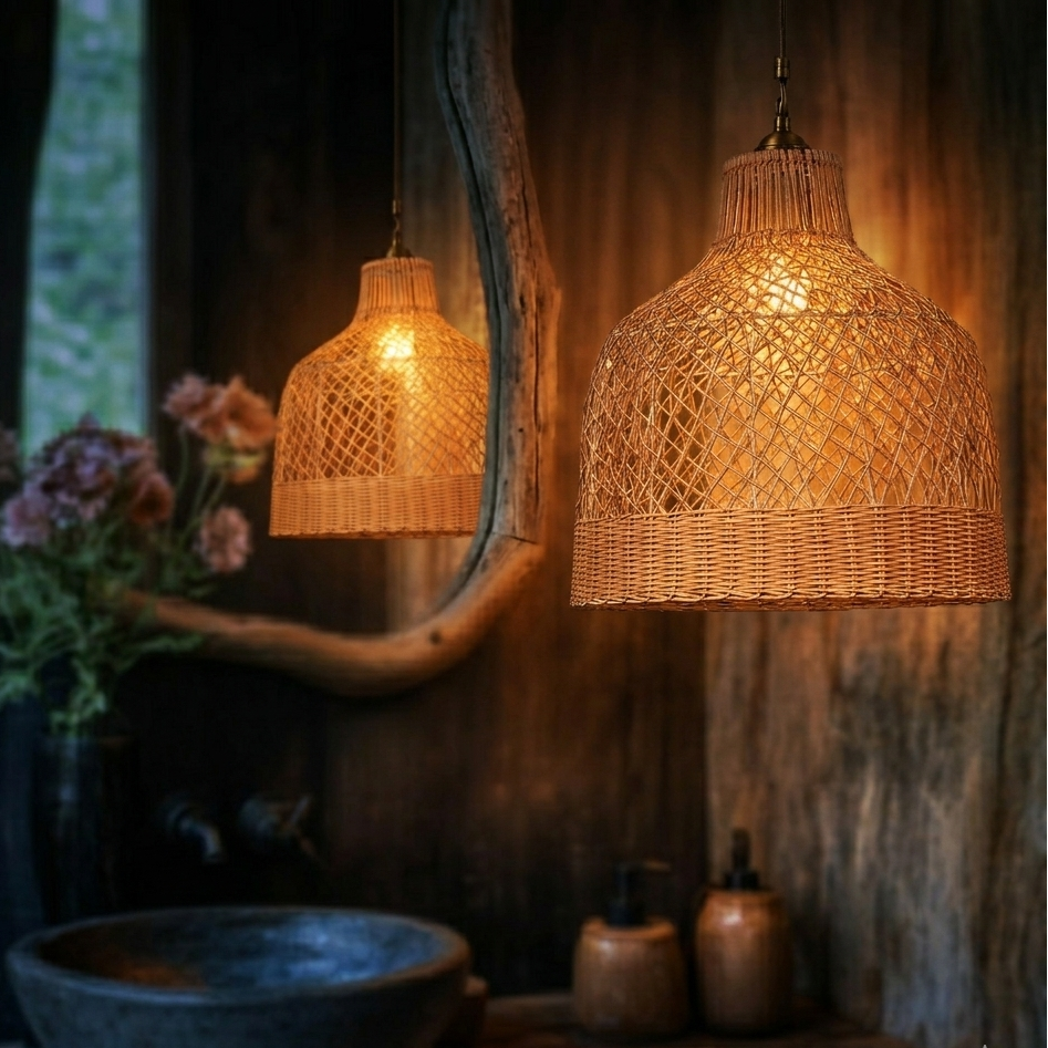 Wabi-sabi aesthetic pendant light highlighting the raw, authentic beauty of natural fibers.