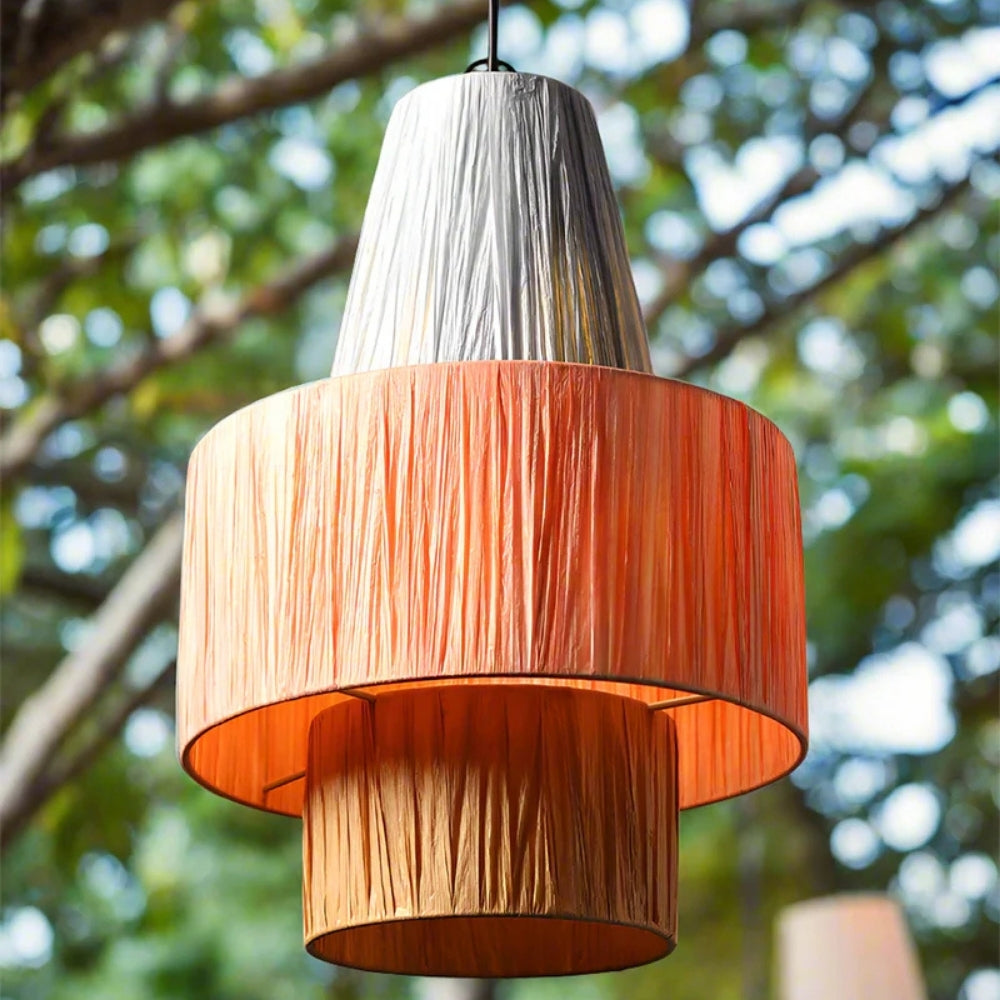 Unique Wabi-Sabi raffia hanging light featuring textured straw elements