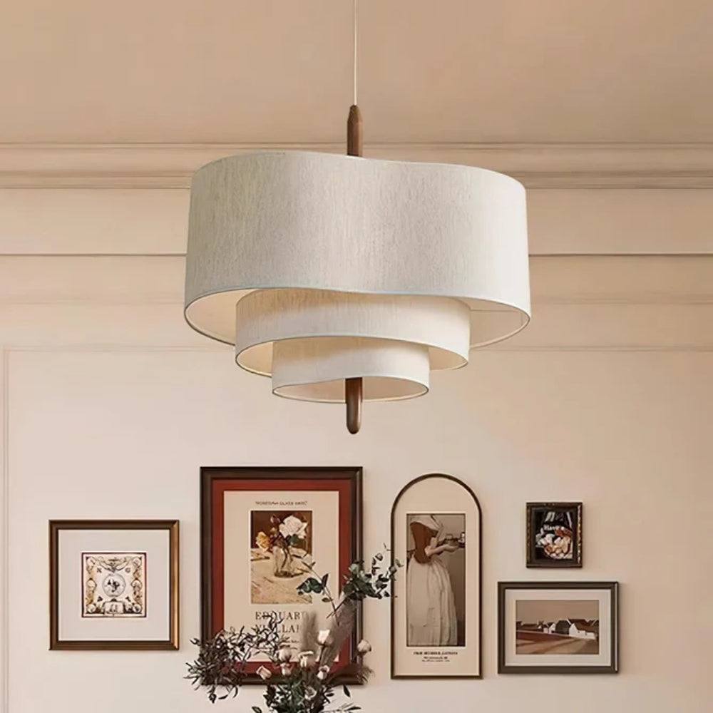 Textured fabric pendant lamp with three layers for minimalist decor