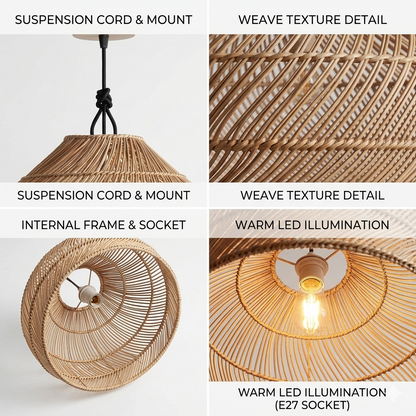 Wabi-sabi style woven dome hanging light, embodying the beauty of imperfection for a serene home.