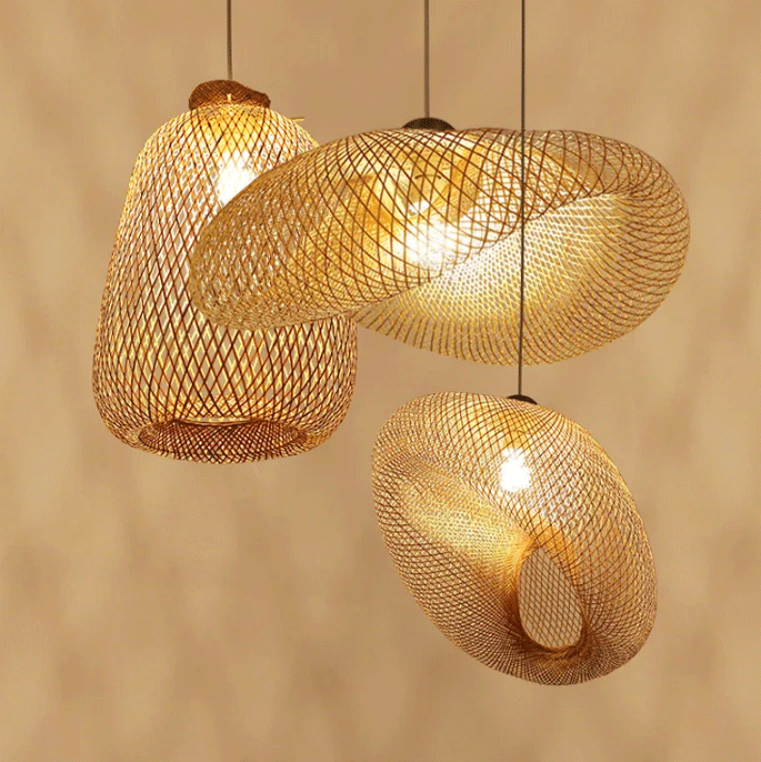 Artisan woven bamboo pendant light fixture