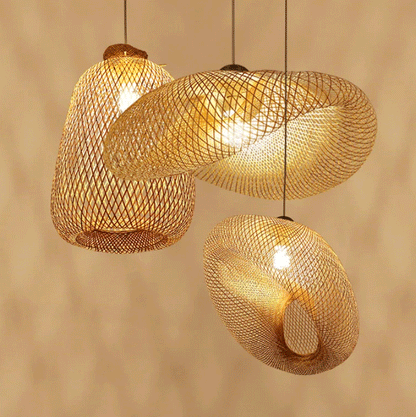 Artisan woven bamboo pendant light fixture