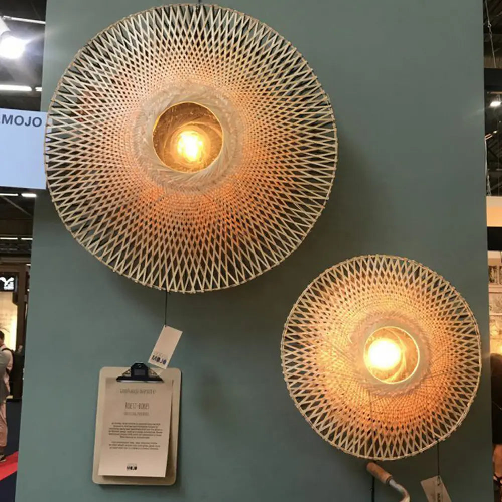 Wall lamp in Modern Minimalist style, crafted from Rattan, ideal for Living room wall decor, providing ambient and accent lighting.