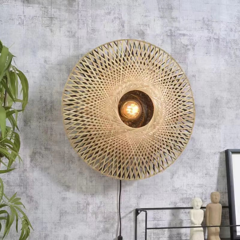 Wall lamp in Modern Nordic style, crafted from Rattan, ideal for Dining room accent decor, providing ambient and accent lighting.