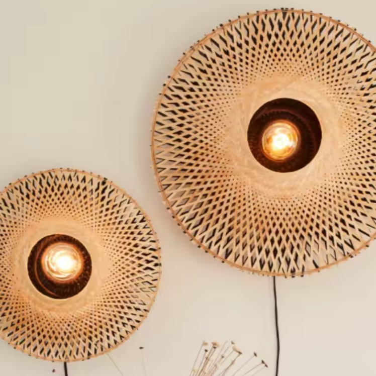 Wall lamp in Scandinavian style, crafted from Rattan, ideal for Entryway hallway decor, providing ambient and accent lighting.
