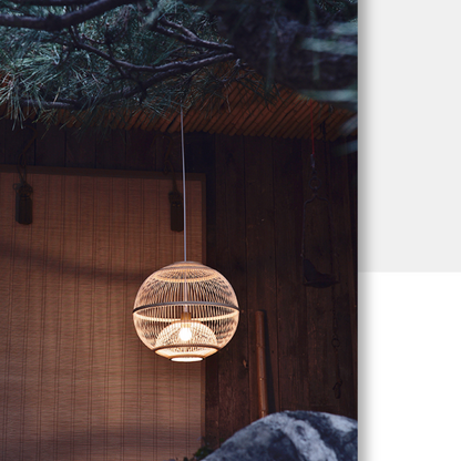 Zen style natural bamboo hanging light perfect for meditation or reading spaces