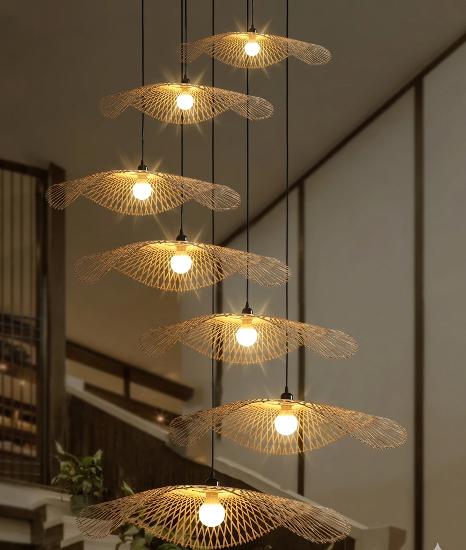 Zen natural bamboo petal hanging lamp for resort spa area