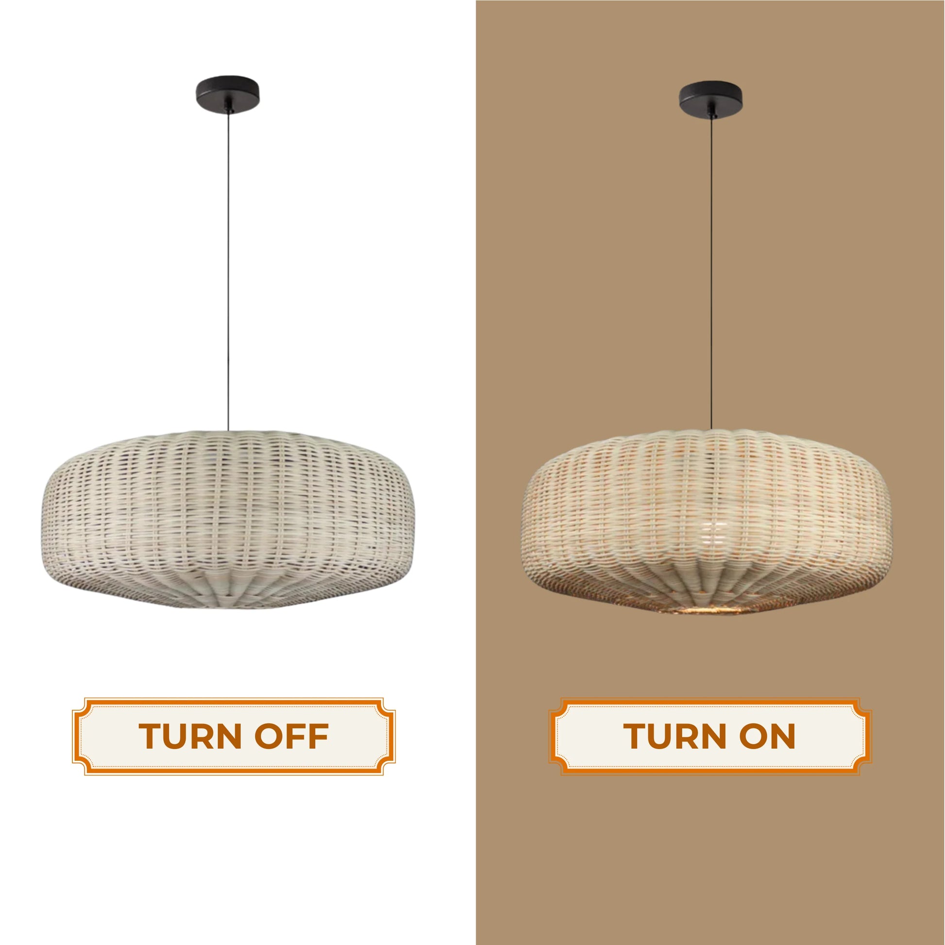 Handcrafted rattan lamp shades creating a cozy, inviting atmosphere in a dark wood living room corner.