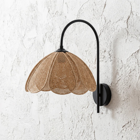 Art deco inspired sculptural rattan curved lamp for modern living spaces