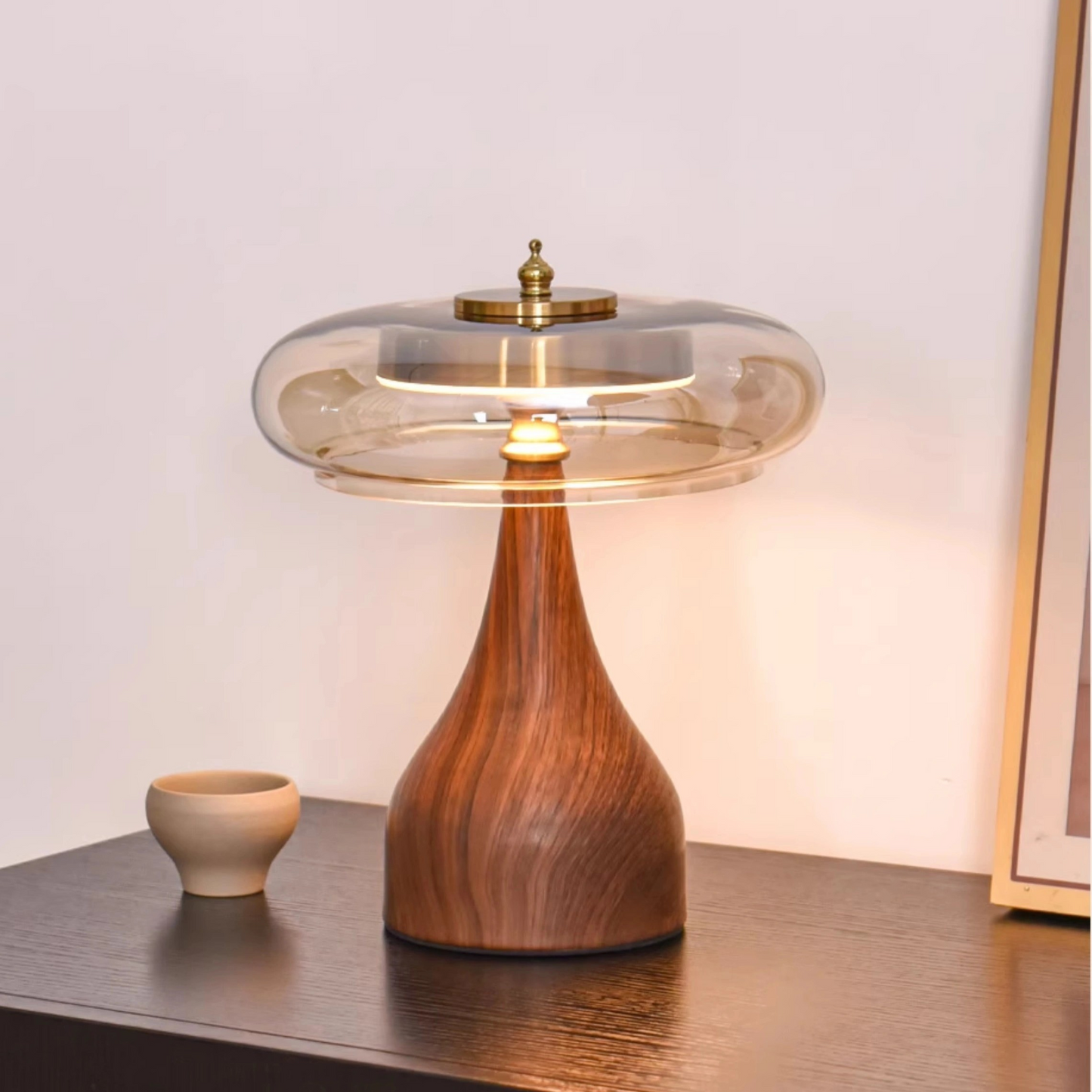 Art Deco Wood Glass Table Lamp with Neoclassic Influence and Elegant Accent Lighting
