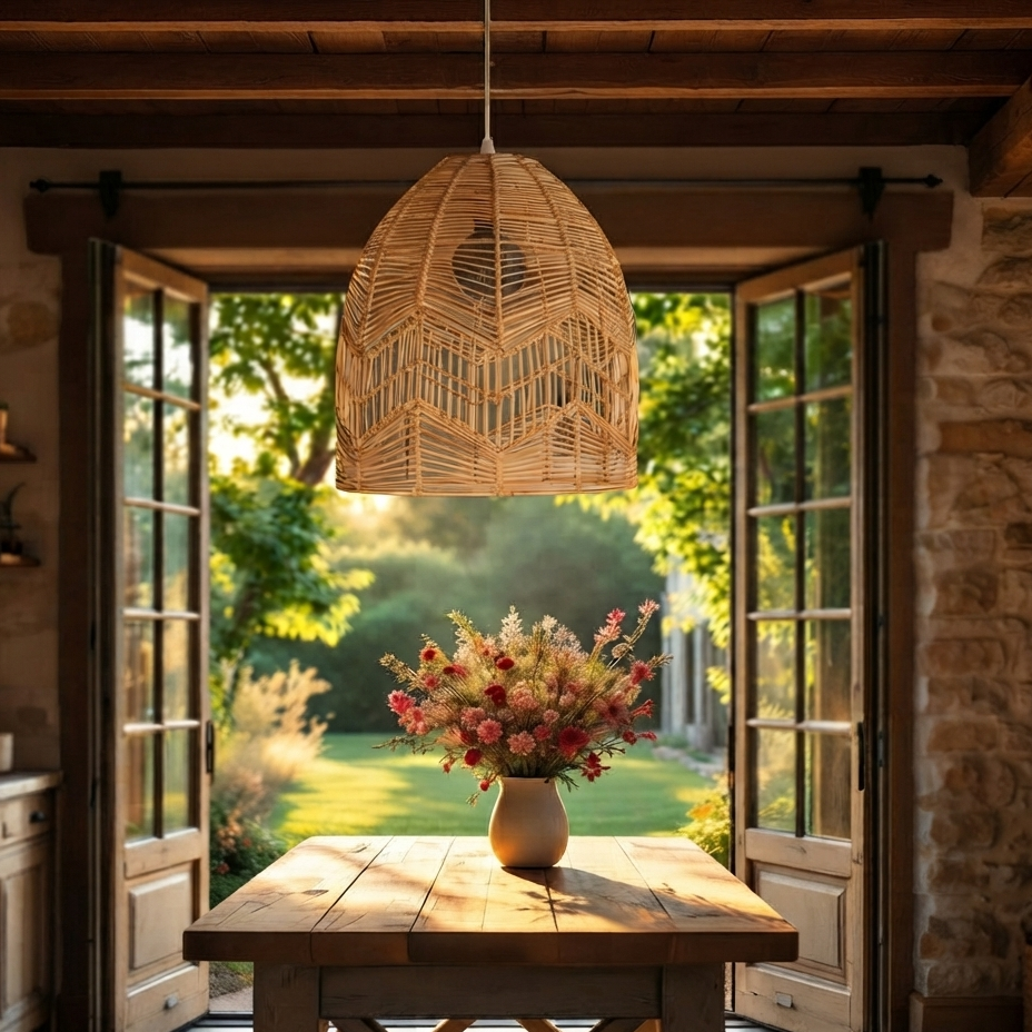"Artistic dome-shaped rattan light fixture providing warm ambient lighting for home spaces"