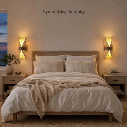 Bedroom nightstand wall-mounted water hyacinth lamp saving space while delivering soft bedtime reading light.