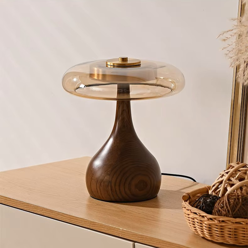 Bedroom Nightstand Lamp in Wood and Glass for Peaceful and Cozy Sleeping Spaces