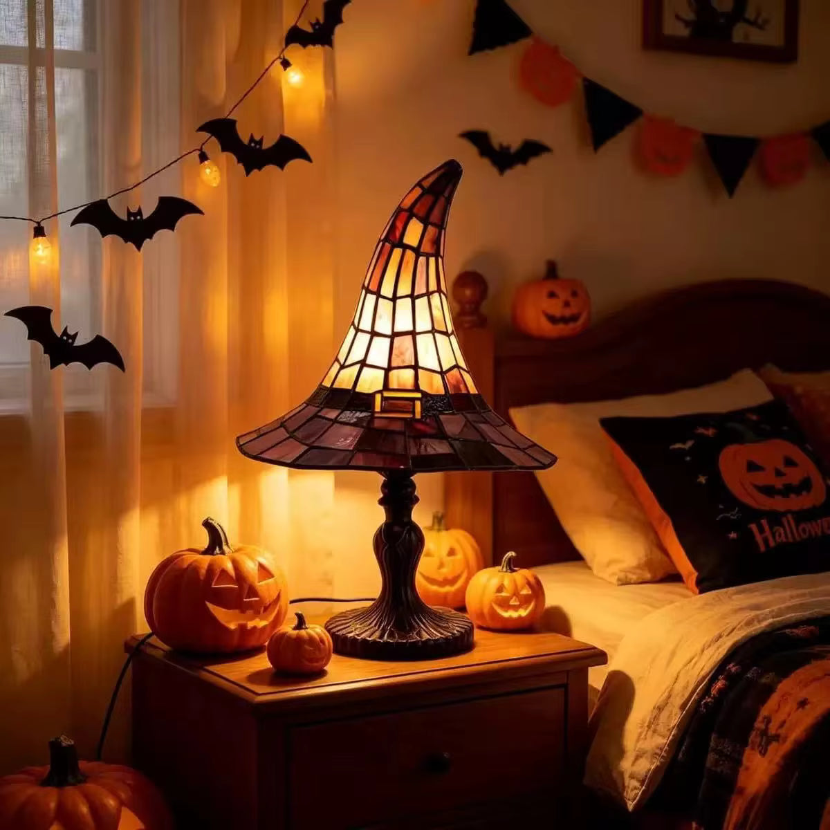 Bedroom Nightstand Resin Witch Hat Cozy Lamp for Whimsical and Relaxing Sleep Spaces