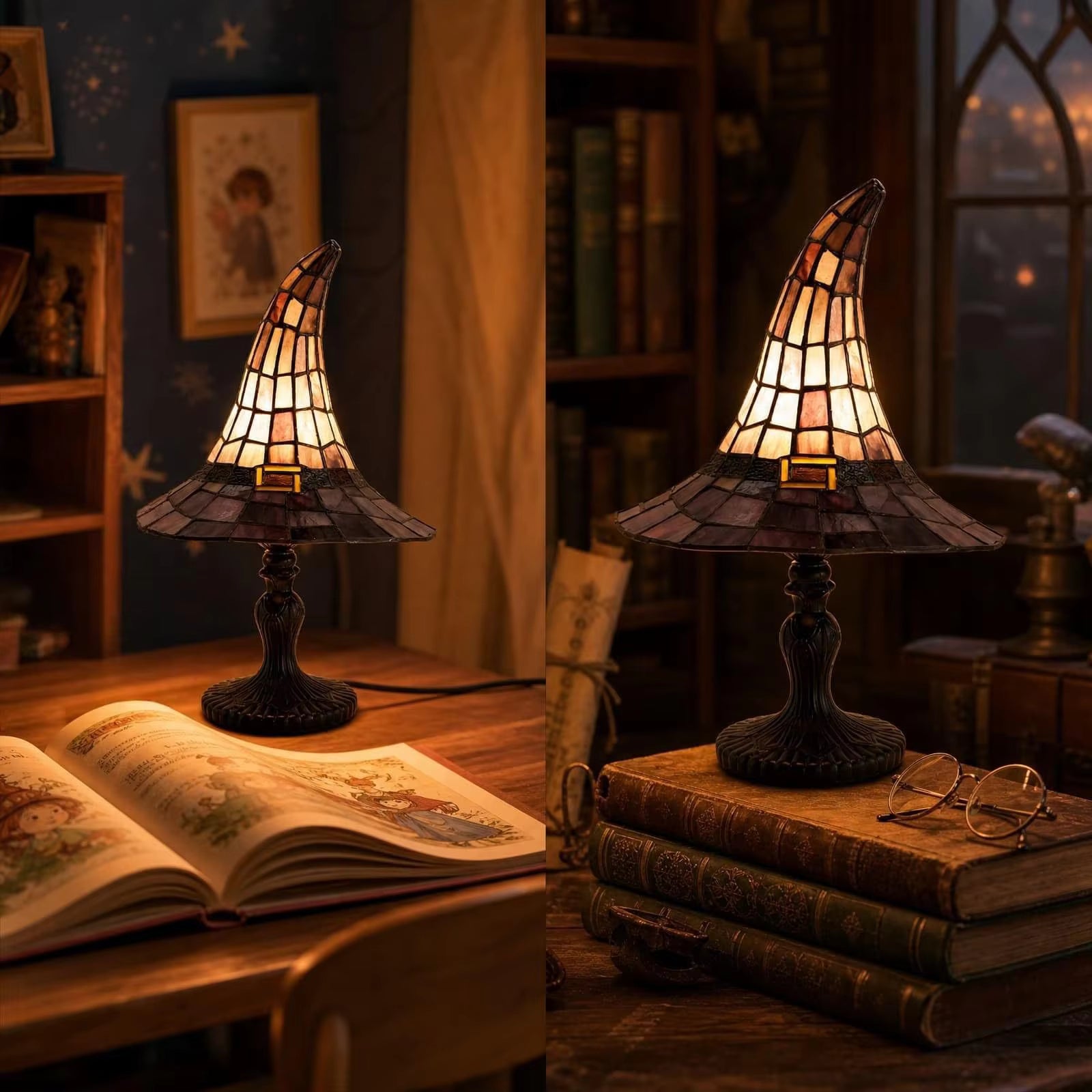 Bedside Reading Resin Witch Hat Accent Lamp acting as Magical Night Light