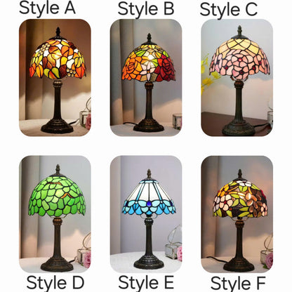 Vintage Tiffany Stained Glass Grapevine Table Lamp | Vintage Art Glass Desk Light