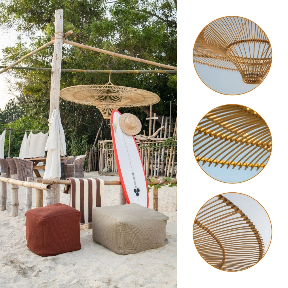 Coastal style wicker pendant light fixture perfect for a modern beach house or waterfront villa
