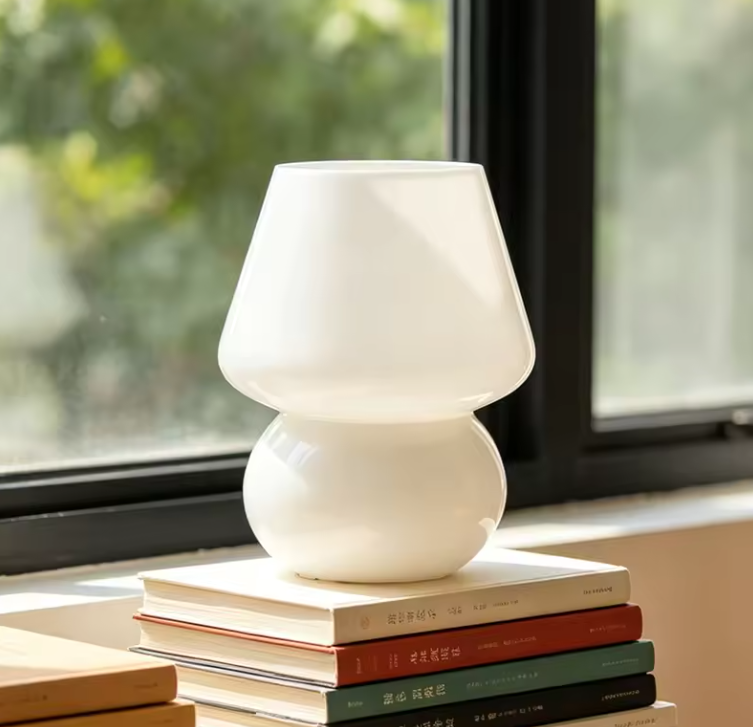 Murano-Style Glass Mushroom Table Lamp | Colorful Striped & Dotted Bedside Light