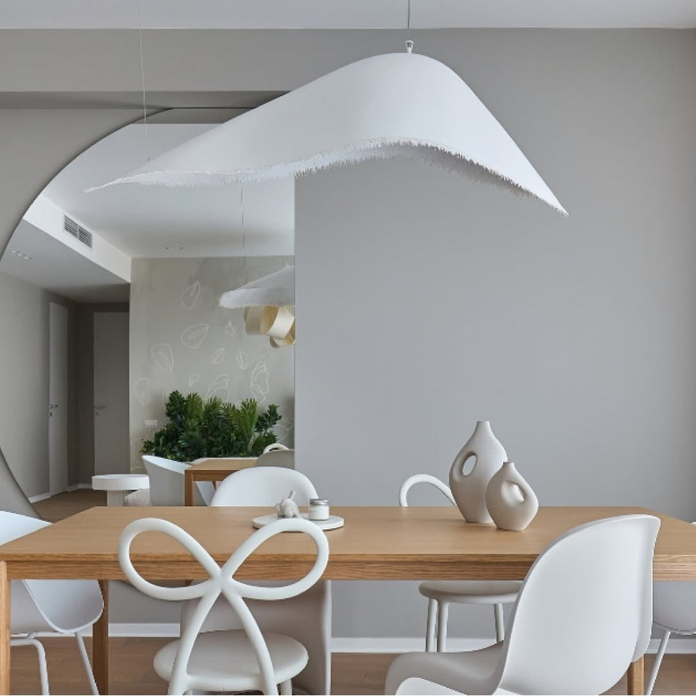 Designer white fringe pendant fixture for living room