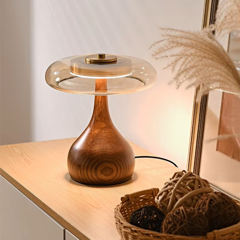 Dining Table Wood Glass Lamp acting as Restaurant Mood Lighting for Elegant Dinners