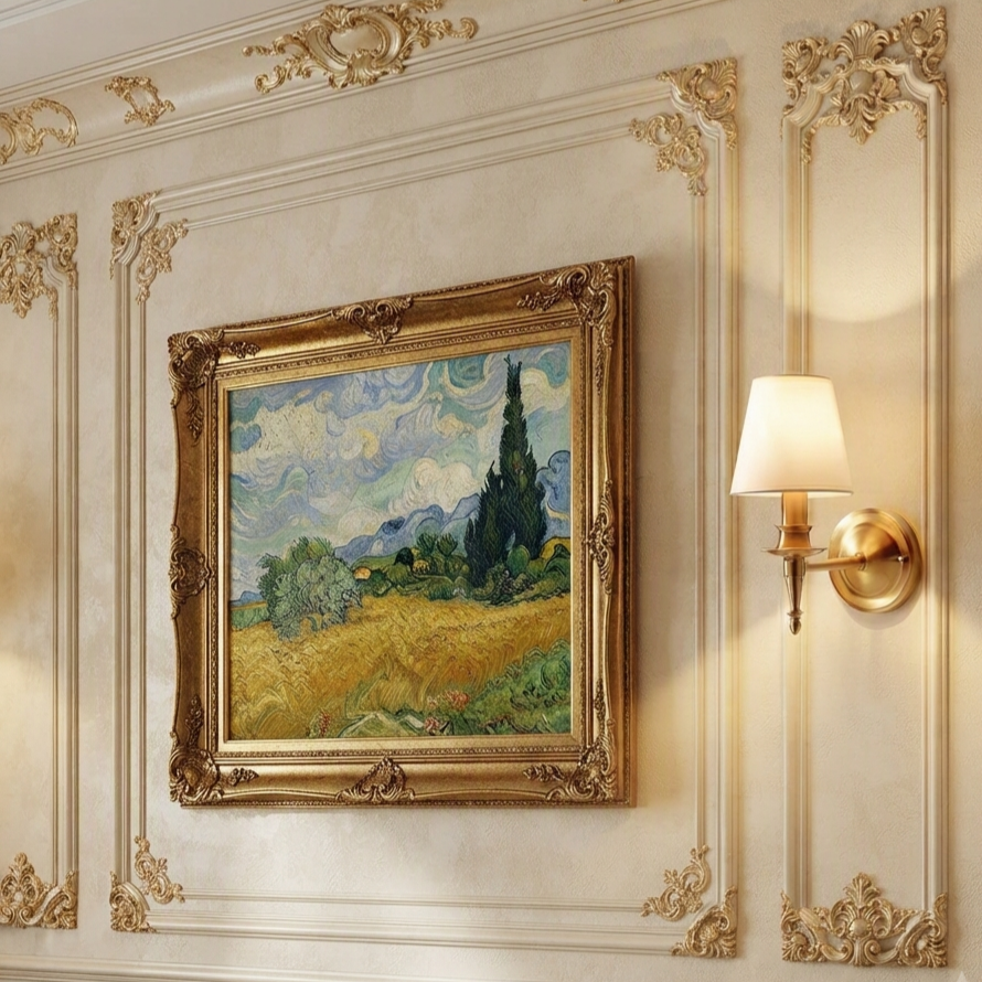 Art deco designer copper and cloth drop light serving as a captivating artistic accent in a gallery space.