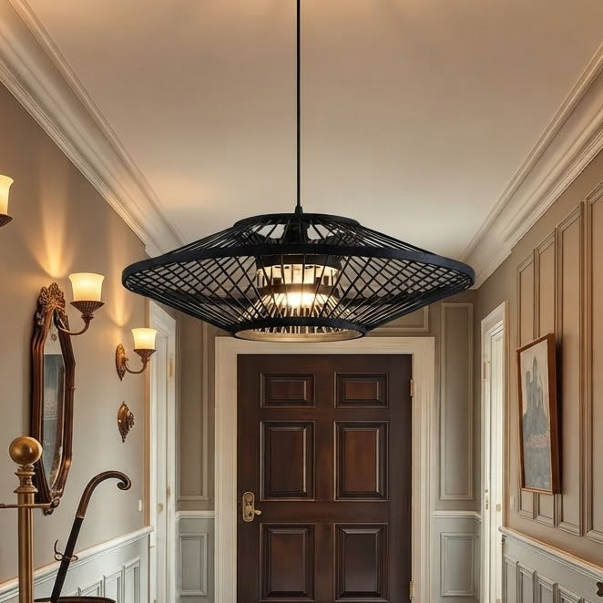 Geometric Bamboo Pendant Light | Rustic Wabi-Sabi Decor