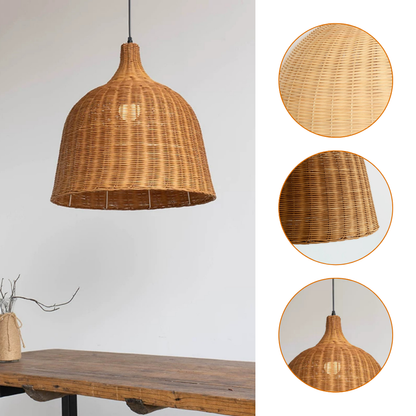 Eco-friendly handcrafted lamp made from sustainably sourced rattan fibers.