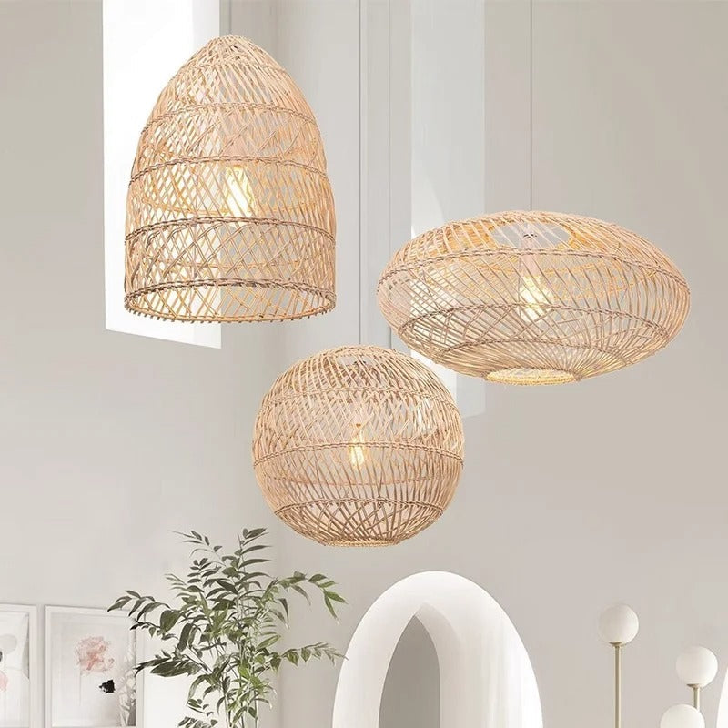 Sustainable and eco-friendly handwoven hanging light made of natural rattan.