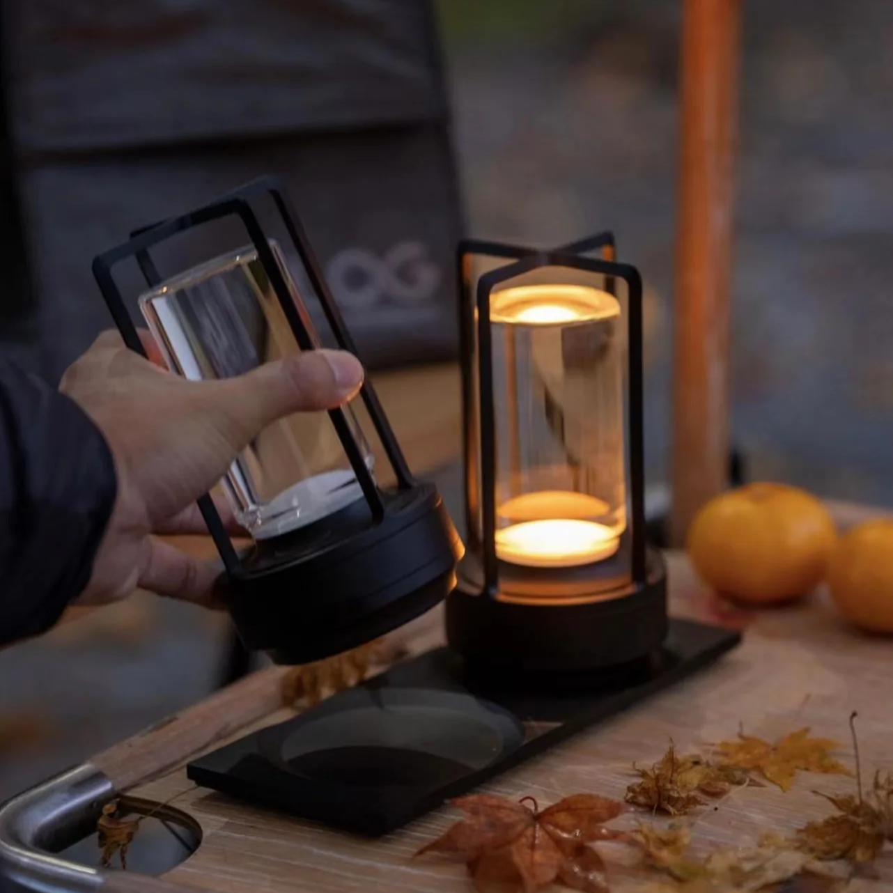 Glamping Tent Aluminum and Crystal Rechargeable Lamp providing Cozy Outdoor Cordless Ambiance