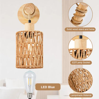 Eco-conscious health-friendly hand-knitted hemp rope wall sconce adding organic texture to the dining area.