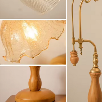 Home Library Lighting Wood and Glass Table Lamp providing Warm Ambient Glow for Bookshelves