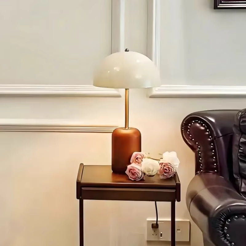 Industrial Chic Wood and Metal Table Light with Warm Ambient Downlighting