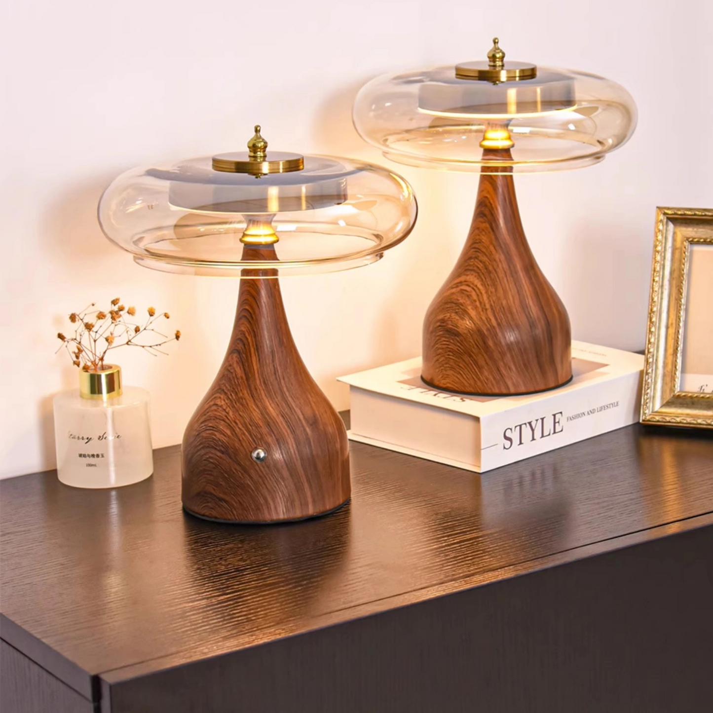 Japandi Decor Wooden Glass Desk Light embodying Wabi-Sabi Lamp and Organic Modernism