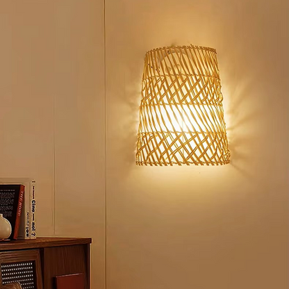 Mid-century modern natural rattan hanging lamp featuring retro-inspired warmth for a sophisticated dining space.