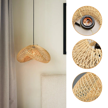Minimalist rattan dome lamp with a sleek black canopy mount