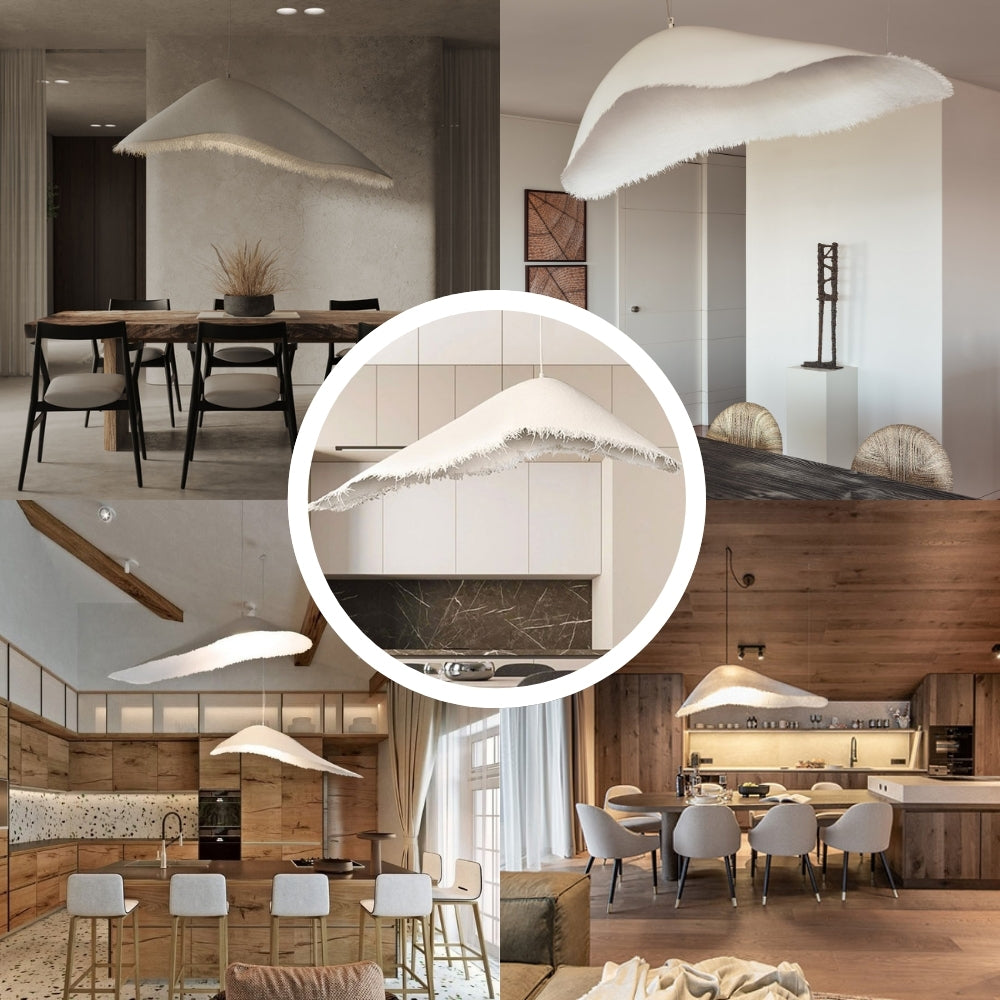 Minimalist wave shape pendant lamp with fringe trim