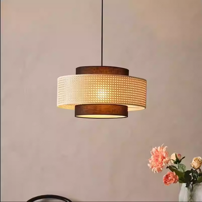 Modern rattan drum pendant light with switchable lighting effect