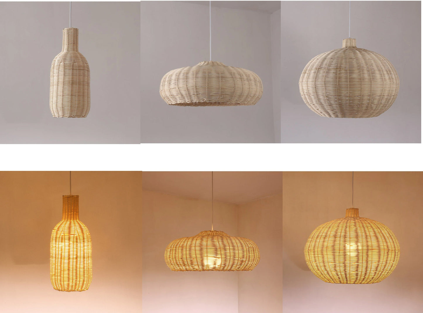 Modern interior design featuring a trio of woven rattan pendant lights for cozy lighting