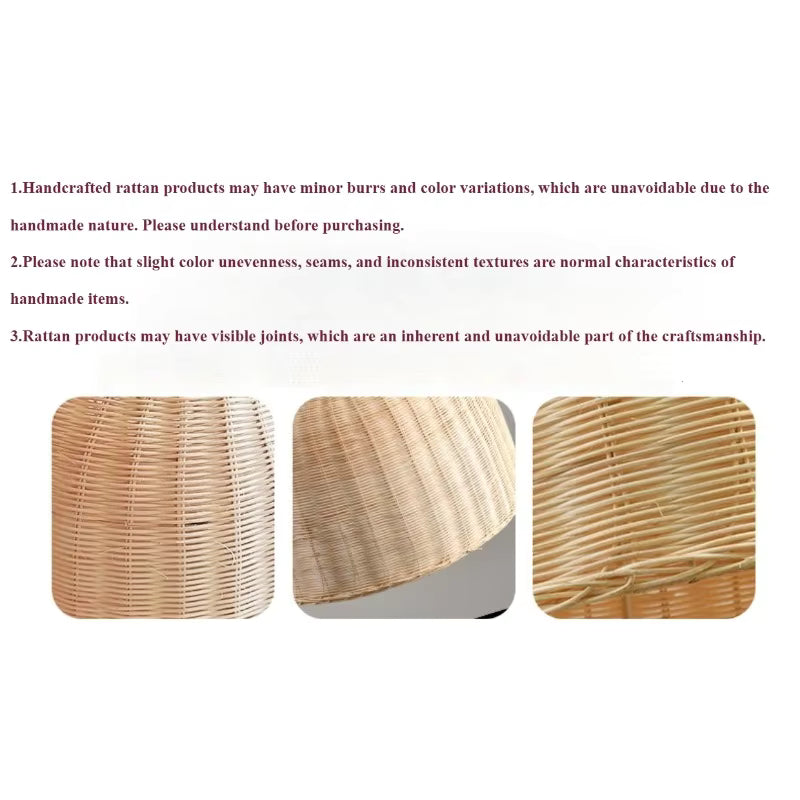 Wicker placemats with text about product characteristics on a white background