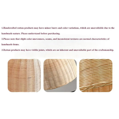 Wicker placemats with text about product characteristics on a white background