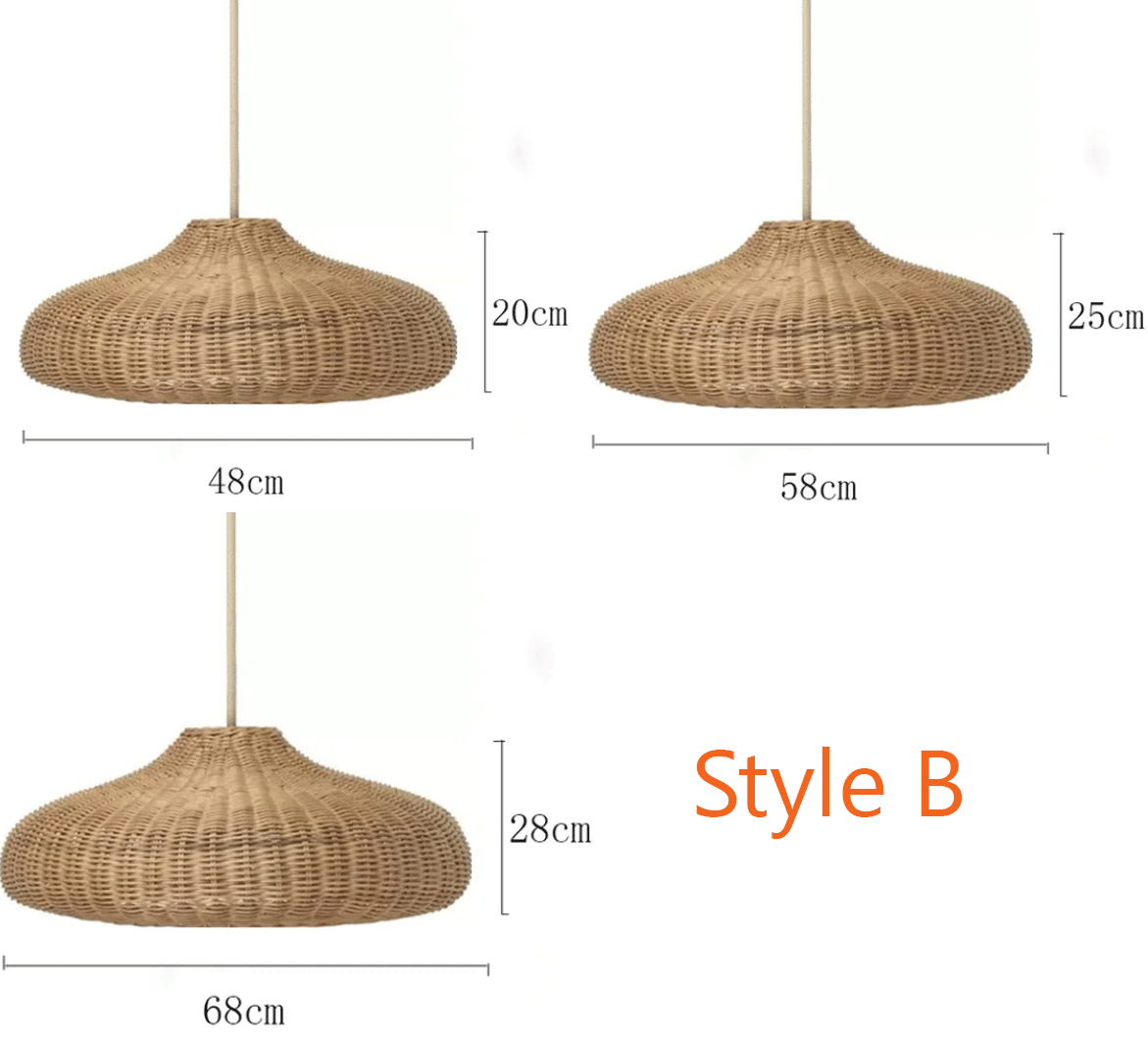 Natural woven rattan ceiling lamp providing warm, bohemian-inspired ambient lighting.